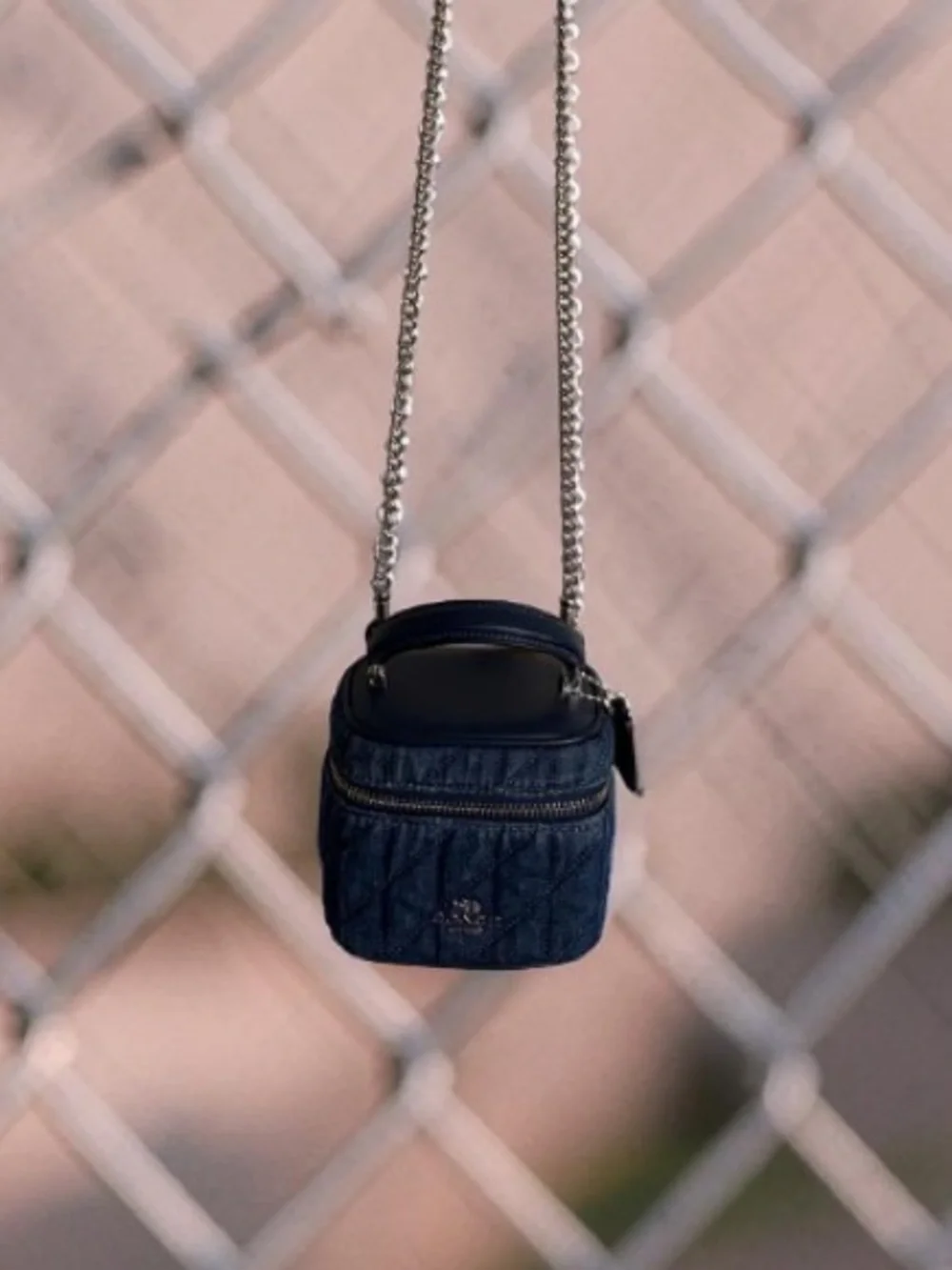 COACH Quilted Dark Blue Denim Bag with Silver Accents - Picture 10 of 11